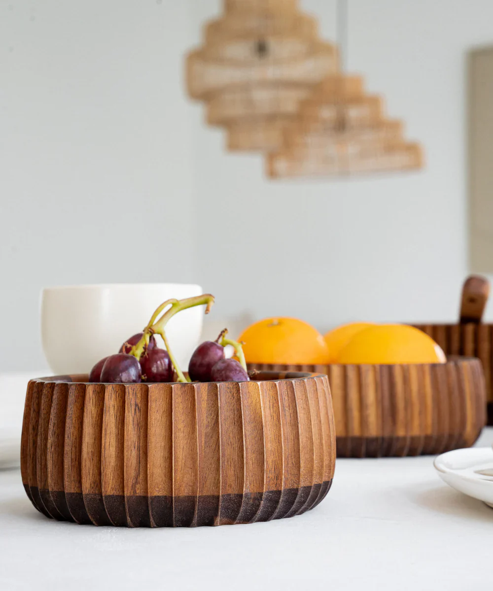 Akazienholz Stripe Bowl 19cm - Image 2
