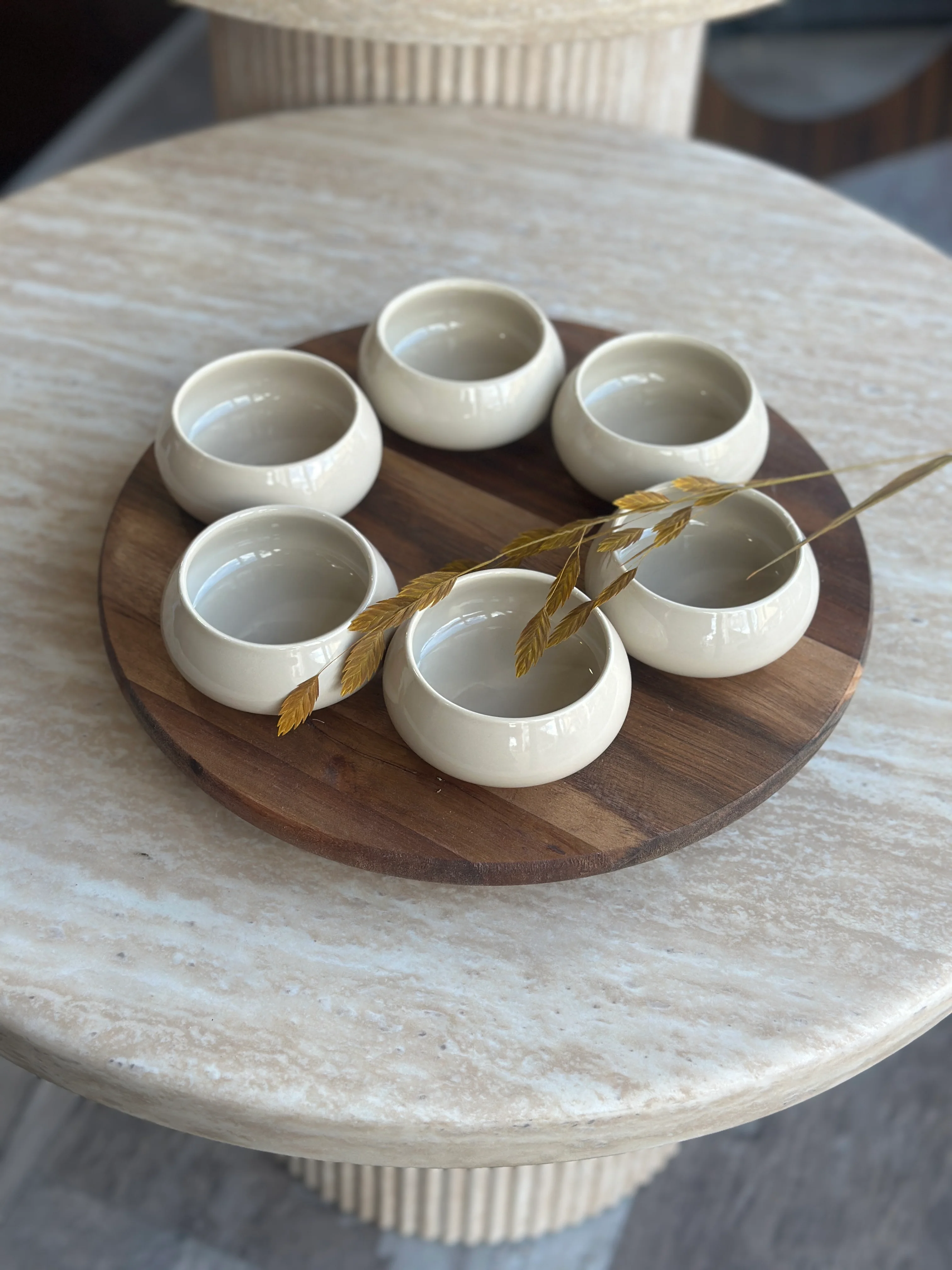Bondy Beige 6er Dipschälchen Set mit Drehplatte aus Holz - Image 3