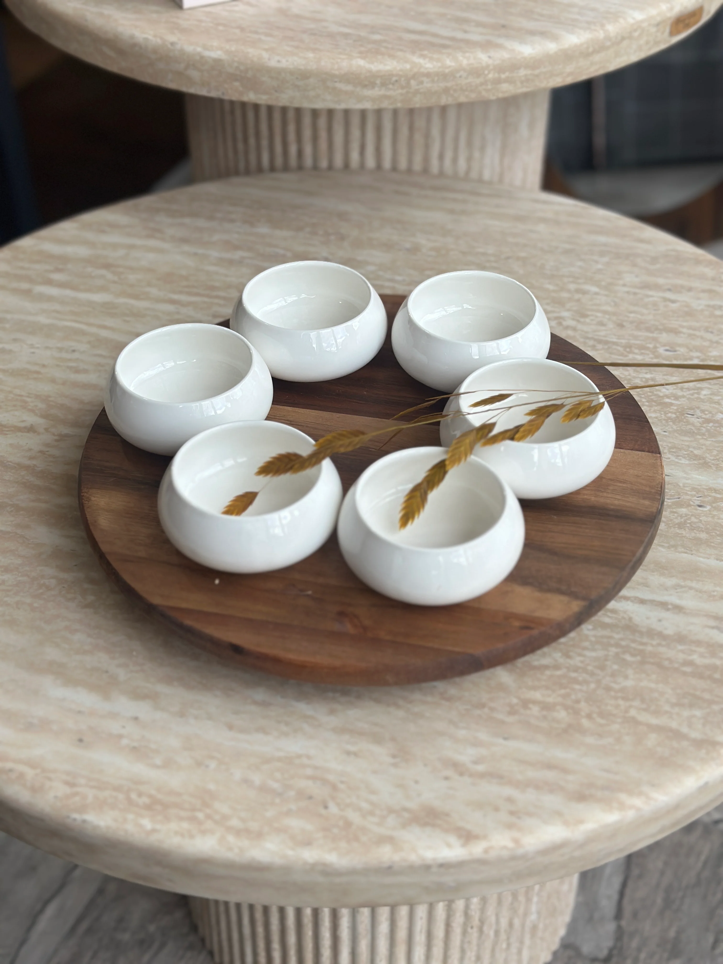 Bondy Weiss 6er Dipschälchen Set mit Drehplatte aus Holz - Image 4