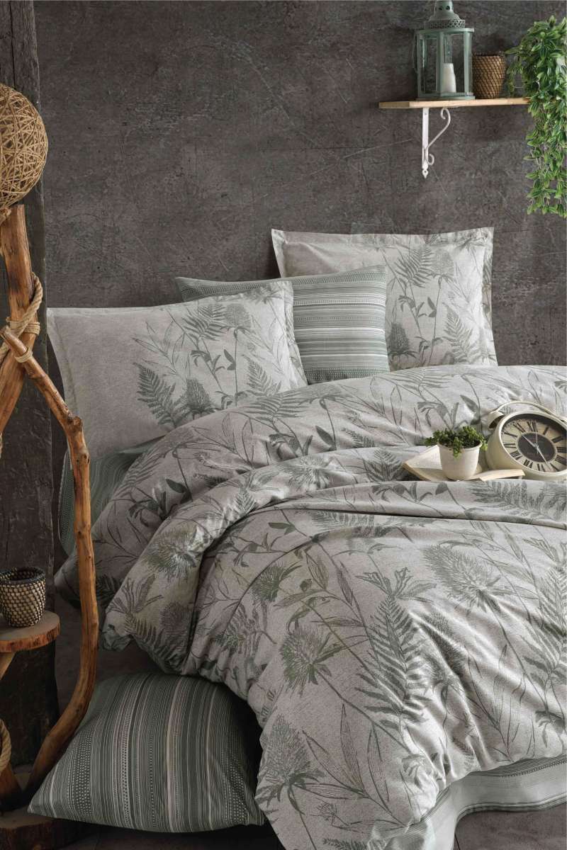 Tuva Bettwäsche Set 4 tlg. 100% Baumwolle 200cm x 220cm Olive-Khaki - Image 2