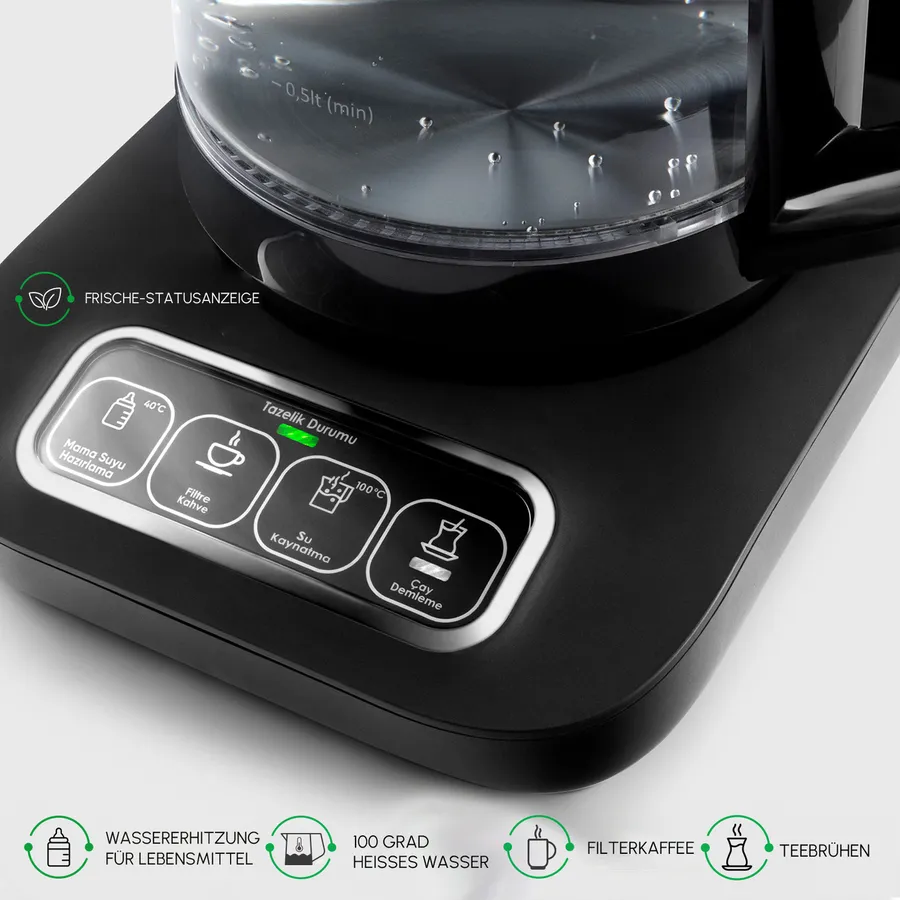 Karaca Caysever Robotea Pro 4 in 1 sprechender automatischer Glas Teekocher Schwarz,Chrom - Image 4