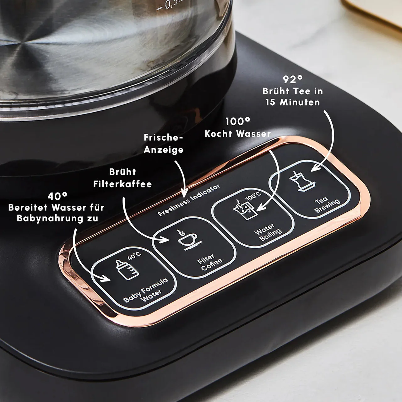 Karaca Caysever Robotea Pro 4 in 1 sprechender automatischer Glas Teekocher Schwarz,Kupfer - Image 7