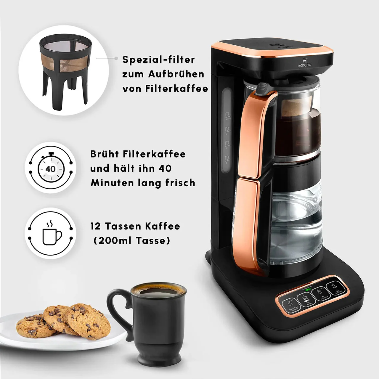 Karaca Caysever Robotea Pro 4 in 1 sprechender automatischer Glas Teekocher Schwarz,Kupfer - Image 8