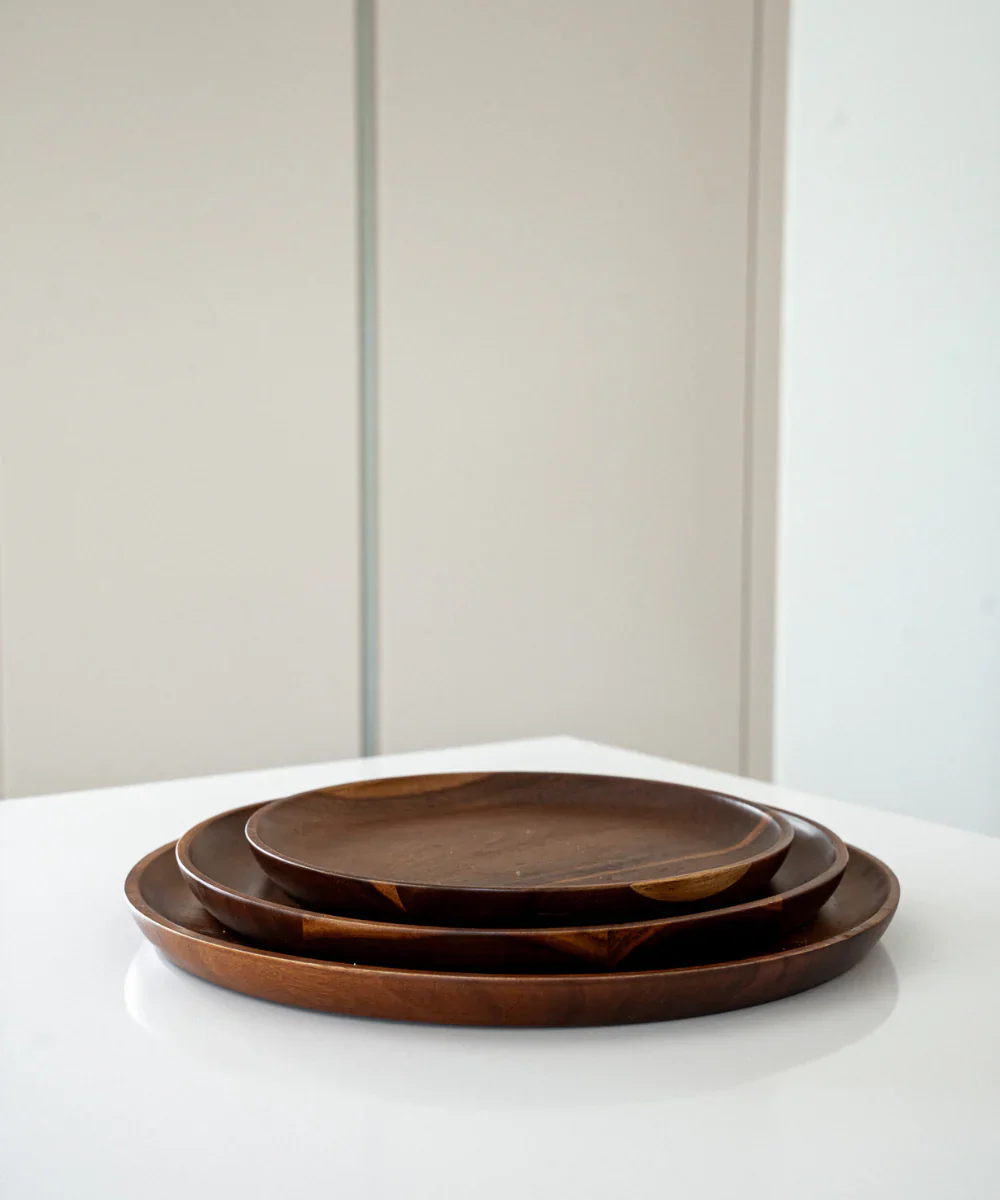 Plain Tablett aus Akazienholz rund 28cm - Image 3