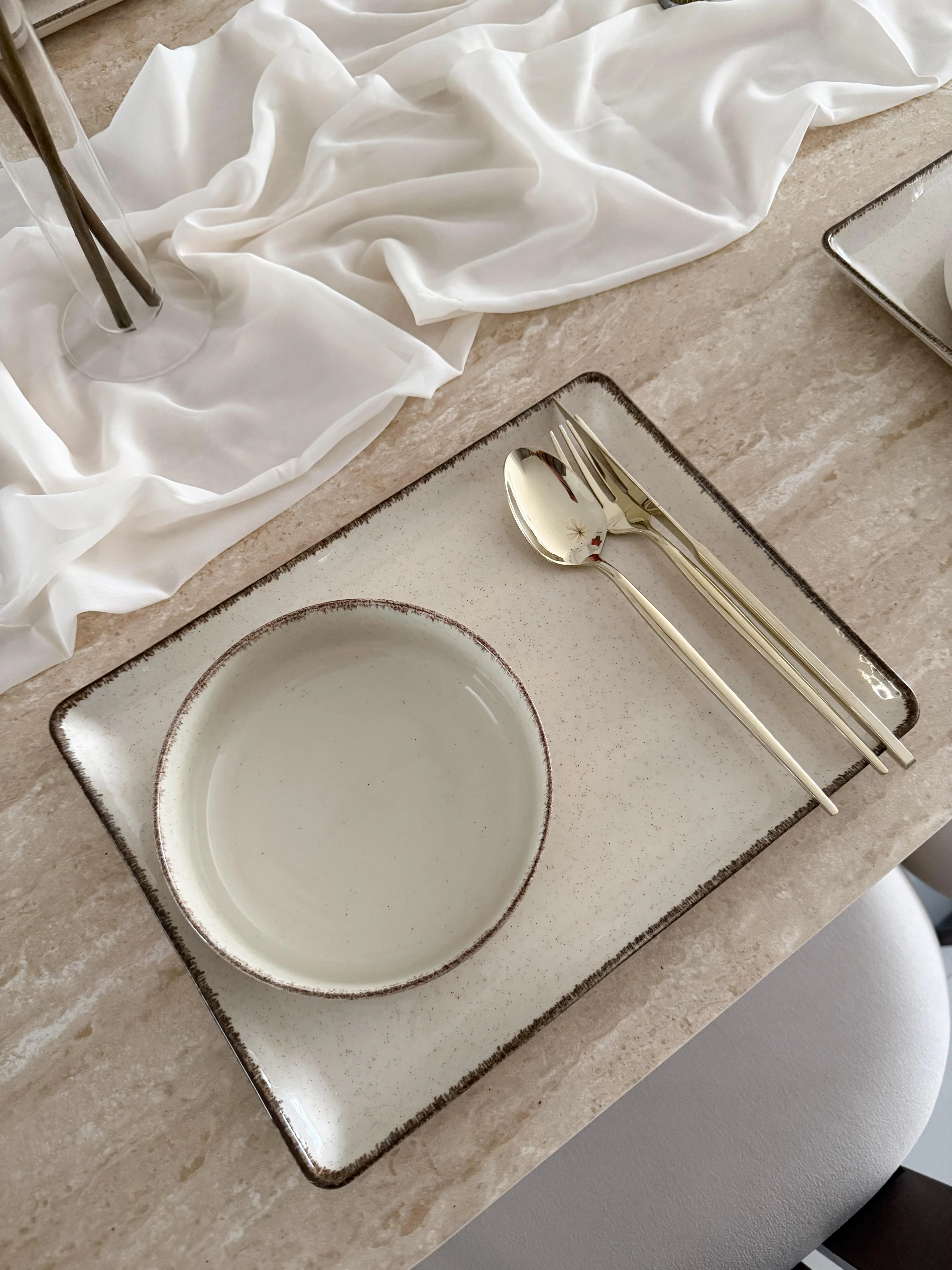 Pure Sand Beige Geschirrset für 6 Personen 12 teilig rechteckig - Image 8