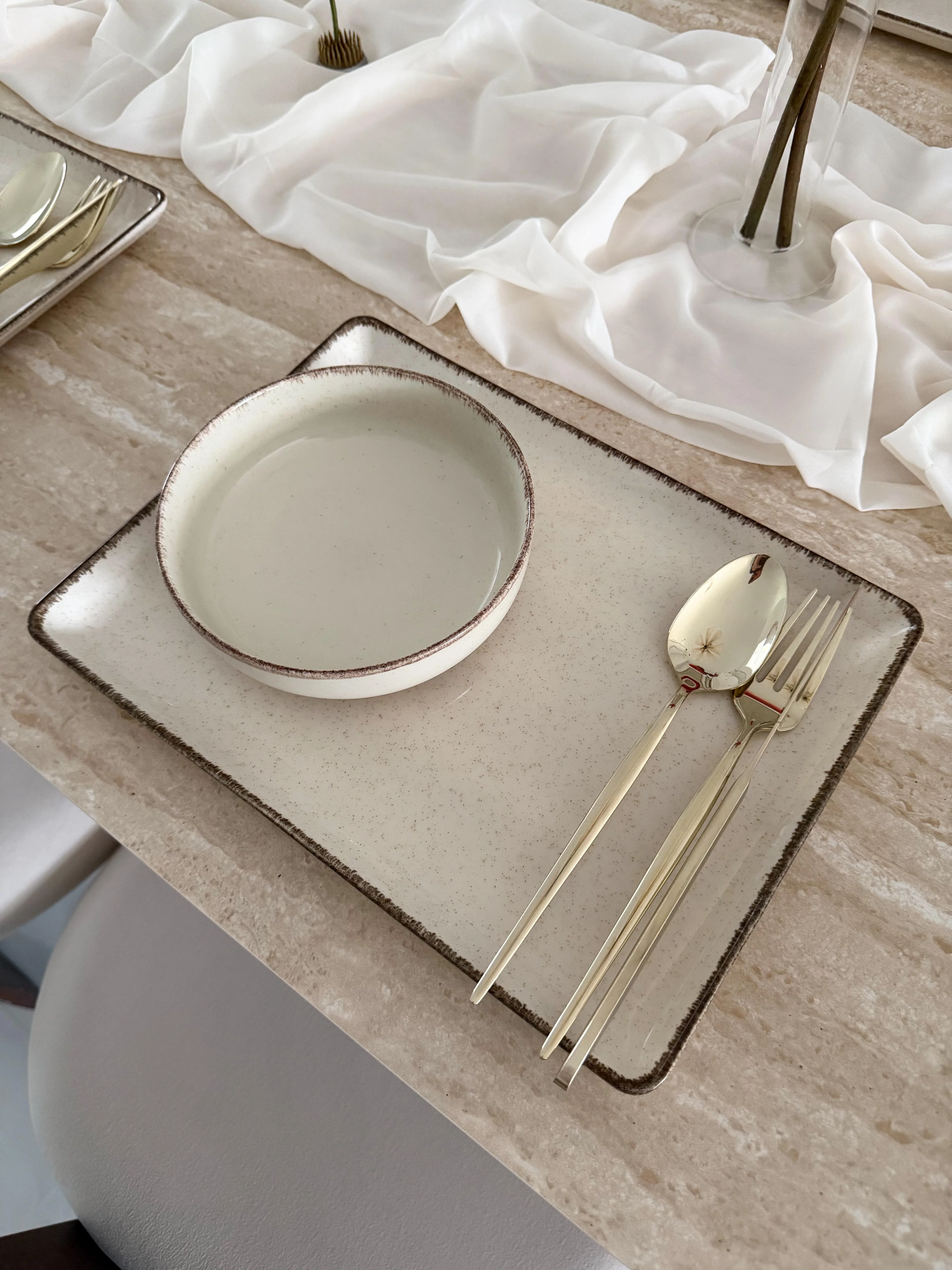 Pure Sand Beige Geschirrset für 6 Personen 12 teilig rechteckig - Image 9