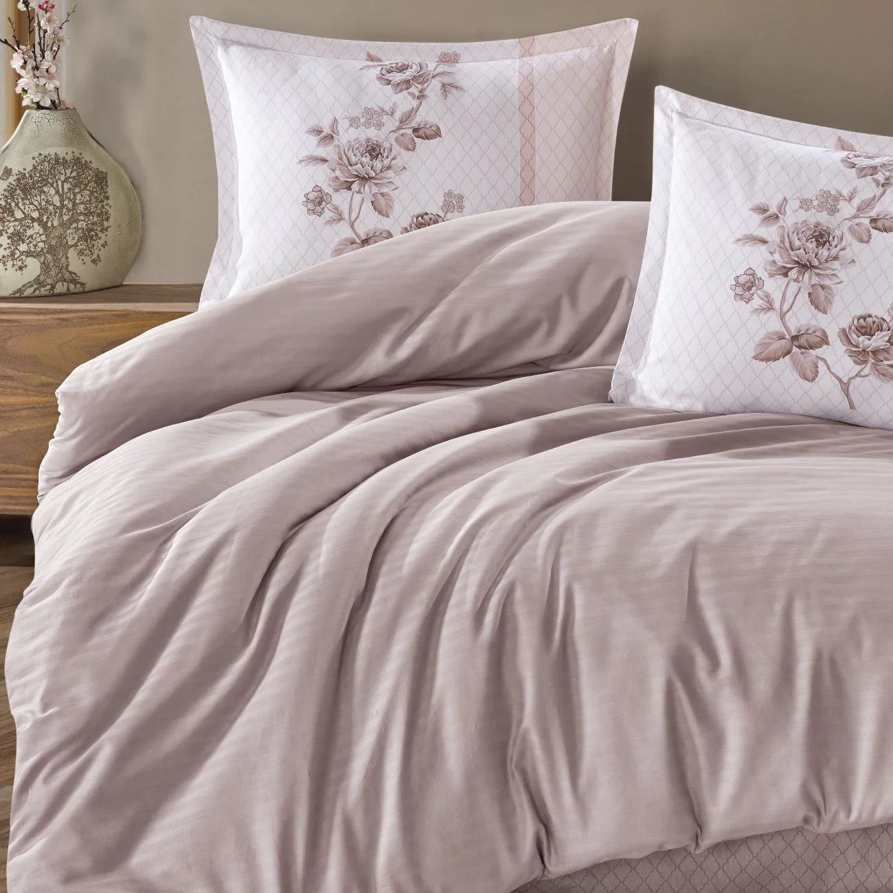 Suave Bettwäsche Set 4 tlg. 100% Baumwolle 200cm x 220cm Altrosa V-2 - Image 2