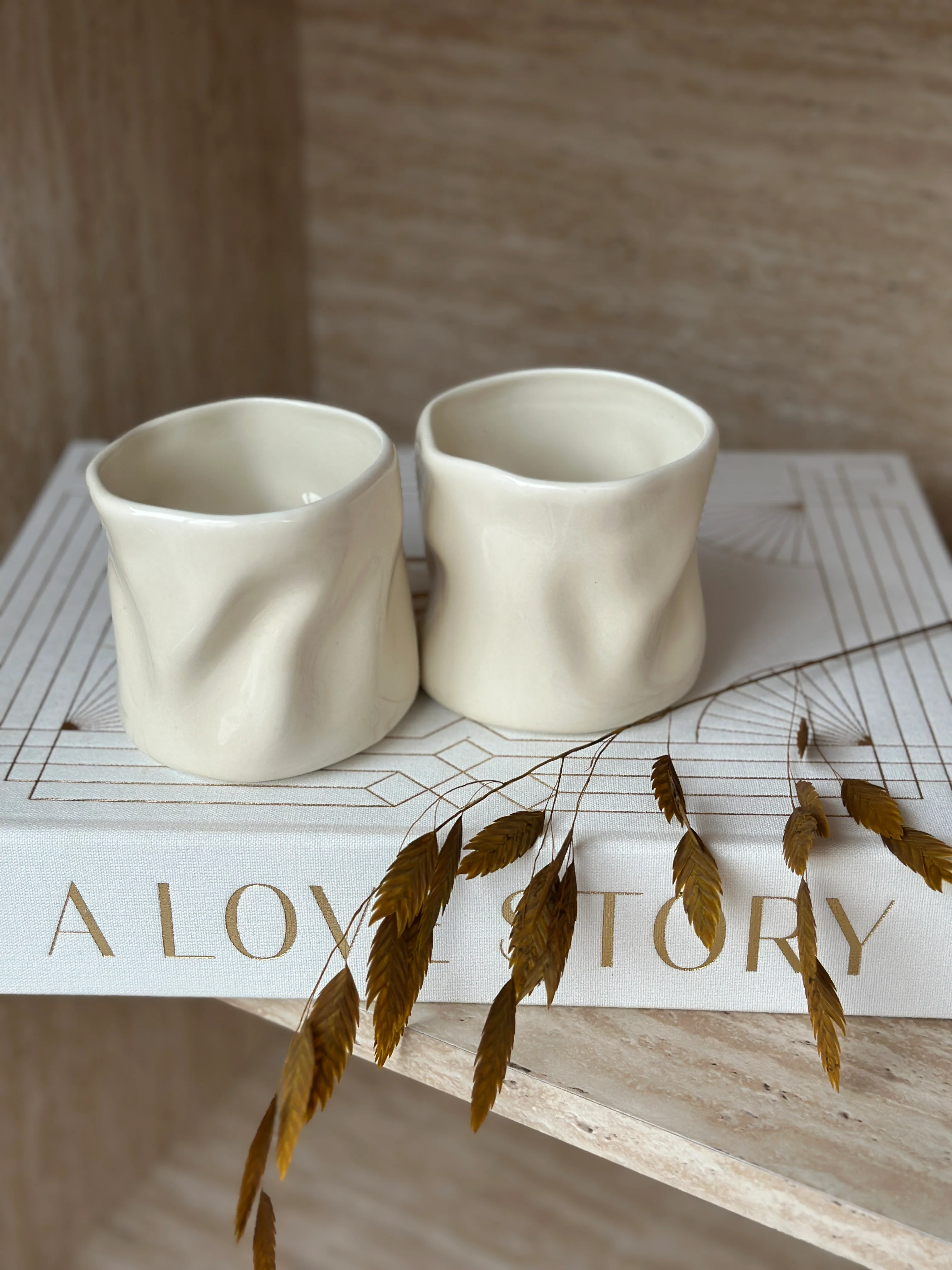 Wave Becher 2er Set Beige glänzend - Image 2