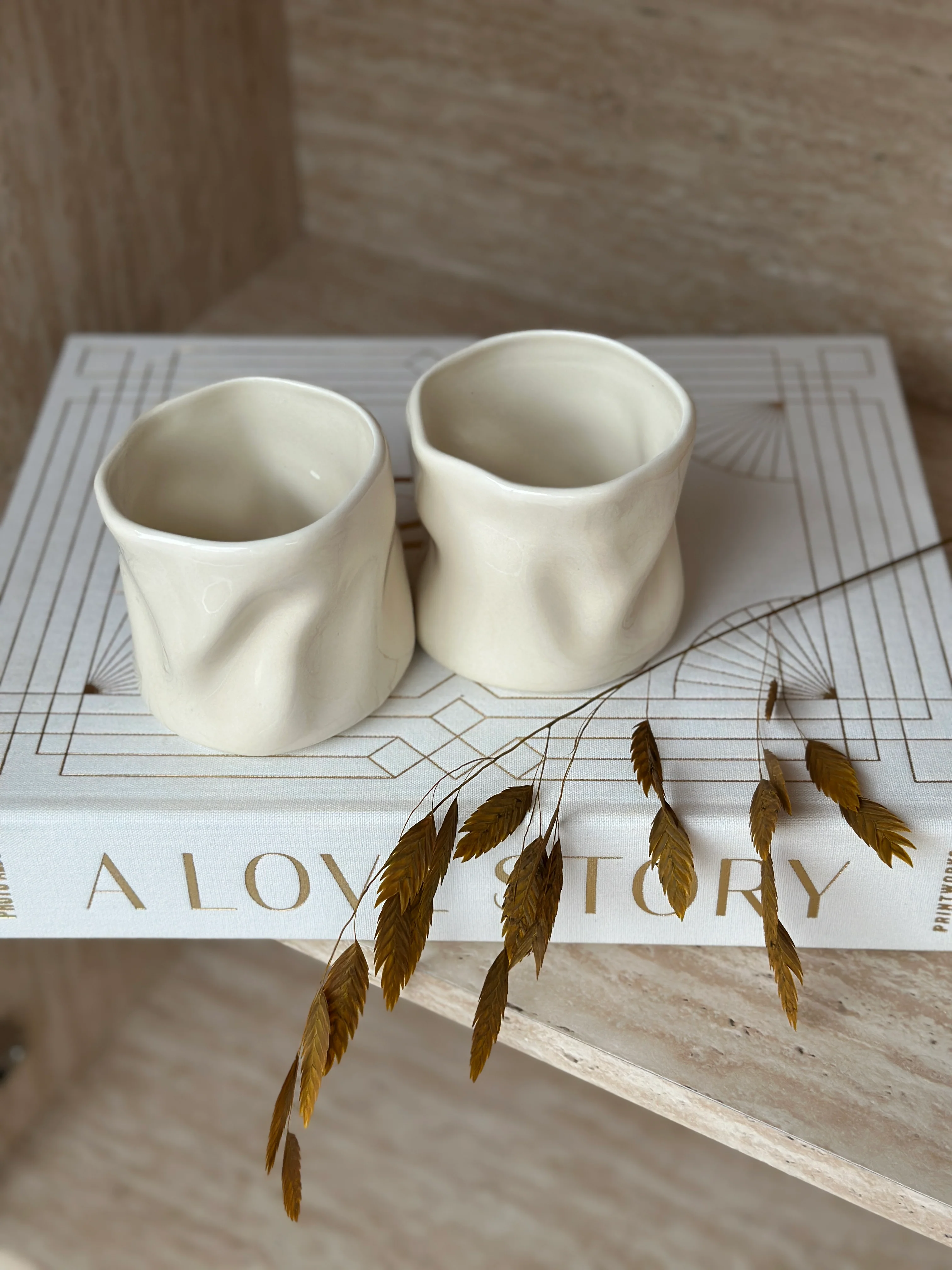 Wave Becher 2er Set Beige glänzend - Image 3